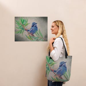 Mein blauer Vogel Buntstift Zeichnung Poster PRINT | WAND DRUCK | Art Déco