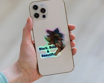 Black Bold & Beautiful Afro Art Holographic stickers