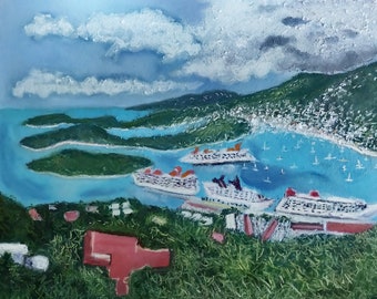 Charlotte Amalie US VIRGIN ISLAND  soft color pastel Landscape Drawing 16" x 20 "