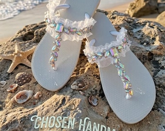 Handmade Brazilian Crystal Beaded Flip Flops custom made for You!