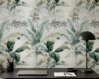 Muted Green Sage Tropical Botanical Wall Mural