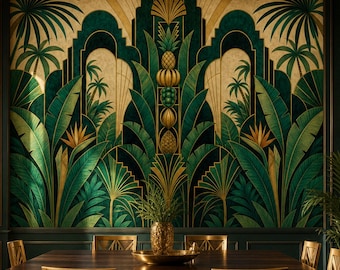 Papel pintado con tótems, mural de pared de estilo tribal art déco