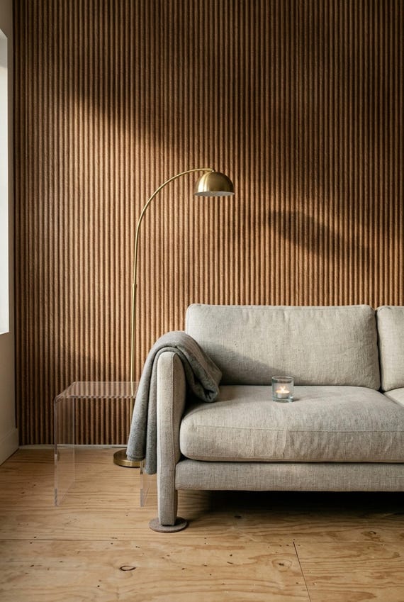 Brown Wood Slat Wallpaper Ribbed Texture Vertical Stripe Mural