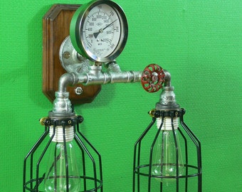 Steampunk'd Wall Sconce, Lighting, Industrial Art, MasterGreig, Gauge, Pipes, MG-008