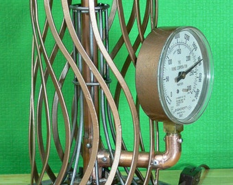 Steampunk, Gauges, Edison, Copper, Brass, Lamp, Art, Rivets, MasterGreig, MG-352