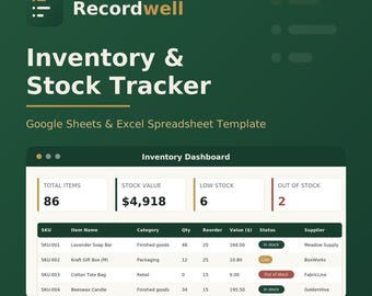 Plantilla de Excel para Google Sheets y seguimiento de inventario para pequeñas empresas (descarga instantánea)
