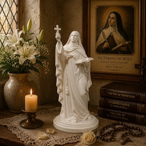 Staty av Sankta Teresa av Avila, kyrkolärare, nunnafigur