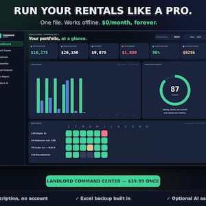 Landlord Command Center, Rental Property Management App Rent Tracker Expense Ledger Tax Report, Works Offline No Subscription, AI Ready
