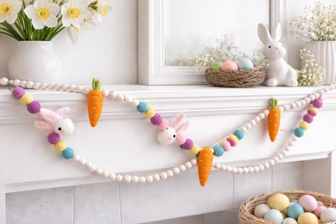 Felt Easter Garland – Handmade Bunny & Carrot Spring Decor - Etsy