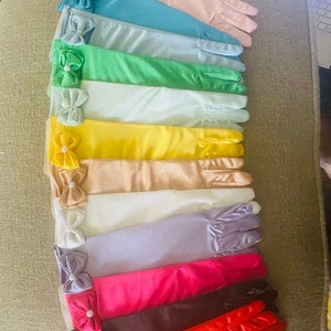 Princess play gloves with bow, pretend play, costume party, flower girl, pageant, playtime, dress up, wedding, girls dress up gloves