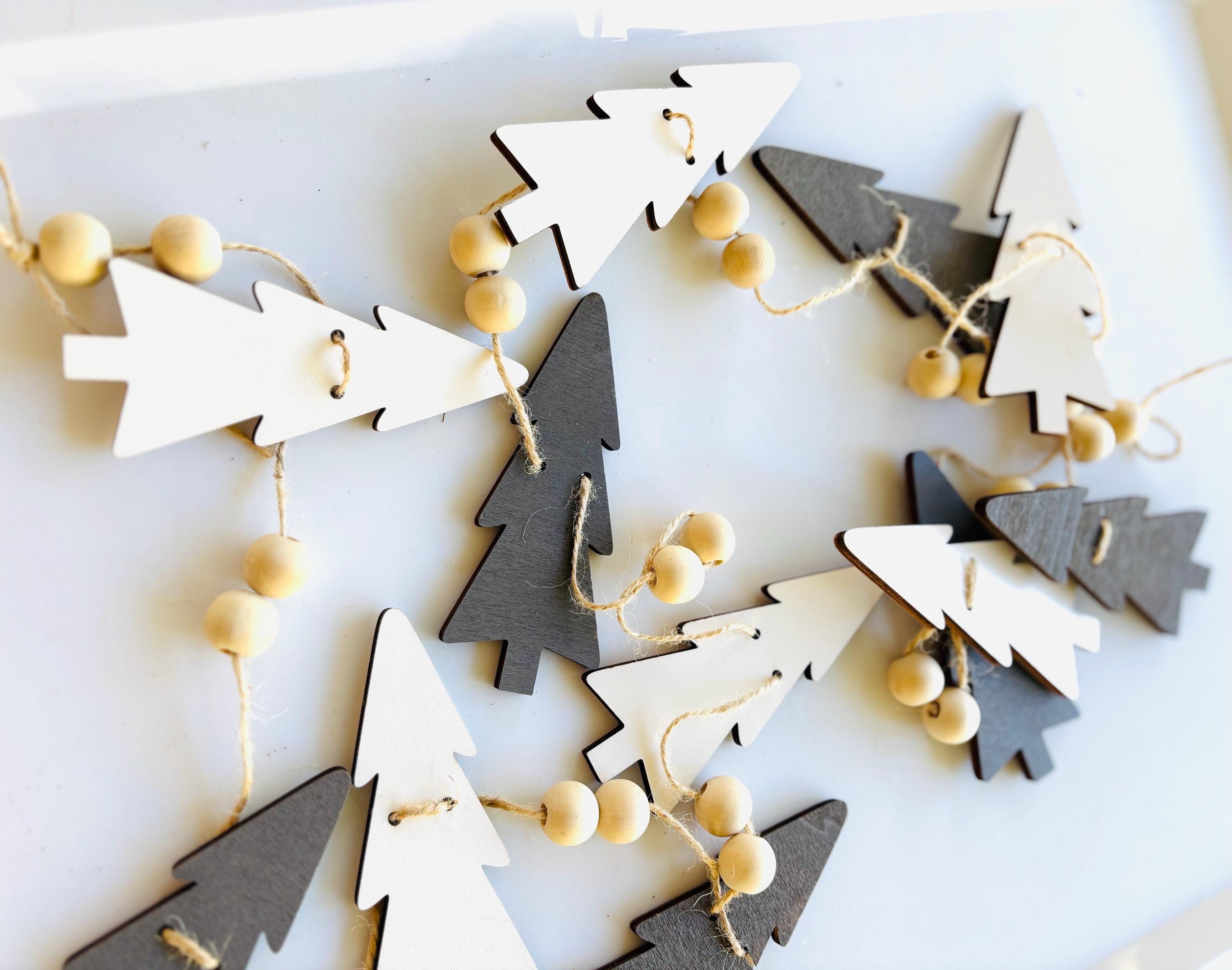 Modern Christmas Tree Garland Scandinavian Wood Bead Holiday Decor