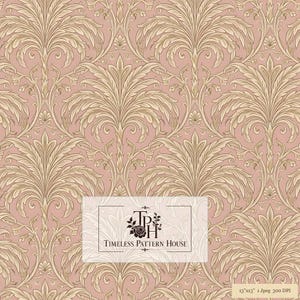 Blush Pink Acanthus Damask Seamless Pattern | Gold Cream Victorian Scroll Repeat | Sublimation Fabric Wallpaper POD Design