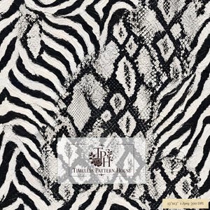 Zebra Snake Skin Pattern Digital Paper | Black White Animal Print Seamless Texture | Fabric Sublimation POD Design