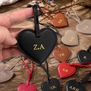 Leather Heart Charm, Custom Monogrammed Bag Pendant with Initials