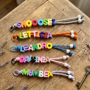 Custom Name Charm Keychain, Colorful Rope Bag Tag with Playful Letters