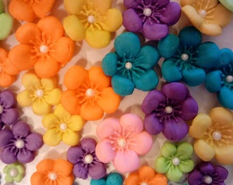 48 Edible BLOSSOM FLOWERS / multi color / gum paste / fondant flowers / sugar flowers / cake decoration /cupcake topper