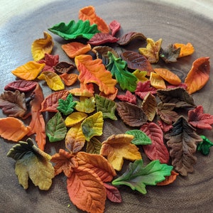 Fall /autumn Mini 1/4&quot;-2.5&quot; gum paste leaves / Edible cupcake cake decorations / Maple leaves
