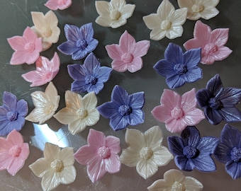 48 Edible BLOSSOM/PETUNIA flowers with natural center/any color/Gum Paste/fondant flowers/sugar flowers/cake decorations/cake cupcake topper