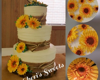 12 4" Edible SUNFLOWER gum paste/fondant/ Cake decoration / Cupcake toppers