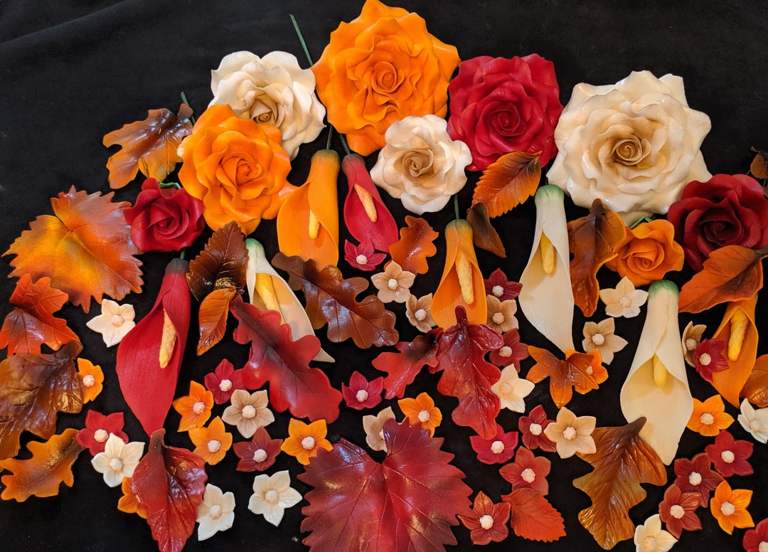 Stone Roses Cake Topper 1 Cake Topper Pieces - Ready to Assemble (9 Roses, 24 Leaves, 7 Calla ...