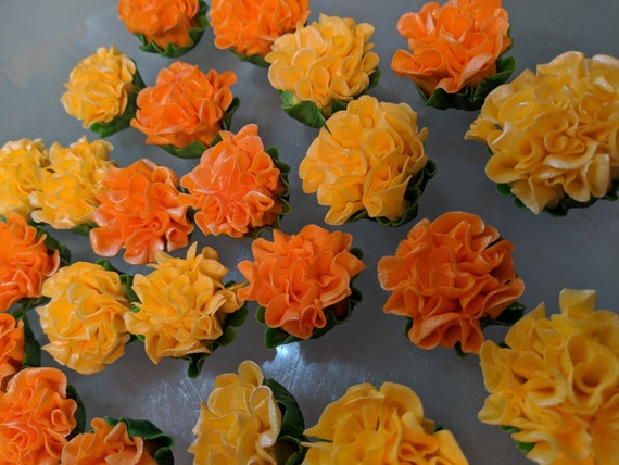 ORANGE GUMPASTE 12 Medium Blossoms Cake Topper and Cupcake Decorations