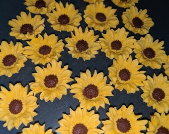 24  Mini (1") Edible SUNFLOWERS gum paste/fondant / sugar flower / cake decorations or cupcake topper