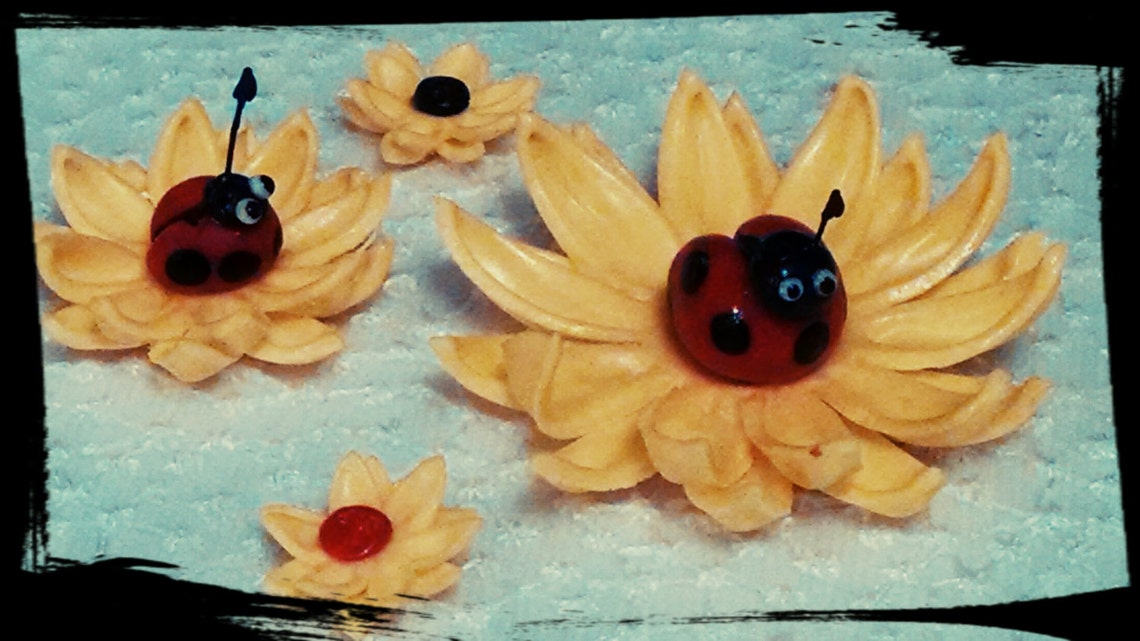 24 Edible DAISY DAISIES and 16 Ladybugs / gum paste / fondant Etsy