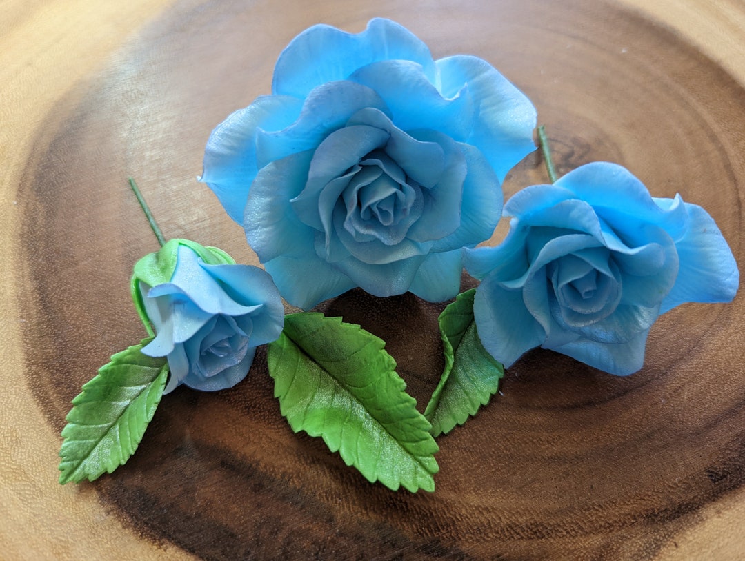 Edible Veined Blue ROSES and Leaves /gum Paste/ Any Color/sugar Flower ...