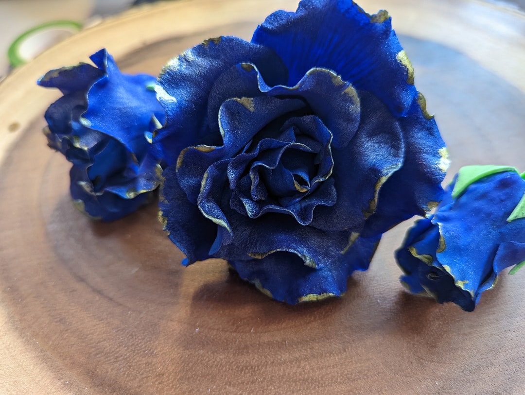 Tipped Roses 3 Edible Veined and Gold Tipped ROSES / Any Color / Gum Paste / Fondant ...