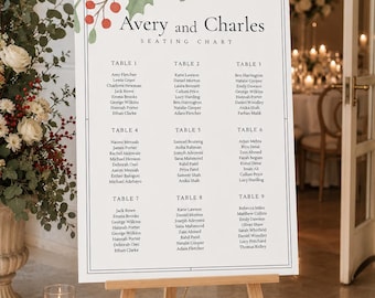 Personalised Winter Wedding Seating Chart,  Christmas Holly and Berry Digital Invite