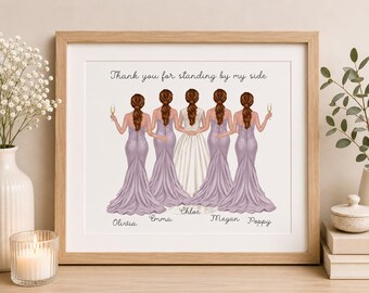 Personalised Bridesmaid Gift Print,  A4 Bridal Party Portrait, Custom Maid of Honour Keepsake