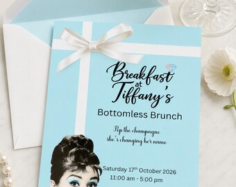 Breakfast at Tiffany’s Hen Party Invitation, Personalised, Tiffany Blue Invite, Printed  Stationery