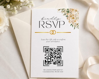 Personalised RSVP Card with QR Code, QR Wedding Invitation Insert