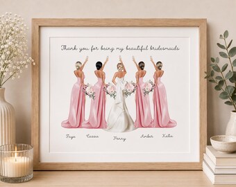 Personalised Bridesmaid Print, A4 Bridal Party Gift,  Custom Bridesmaid & Maid of Honour Keepsake