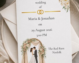 Personalised Floral Wedding Invitation, Romantic Blush Invite, Printed Wedding Stationery