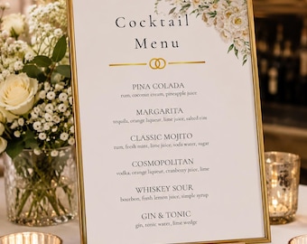 Personalised Cocktail Menu, Printed Wedding Bar Sign