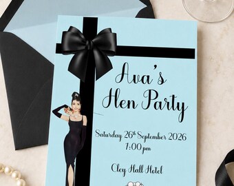 Breakfast at Tiffany’s Hen Party Invitation, Personalised, Tiffany Blue Invite, Printed  Stationery