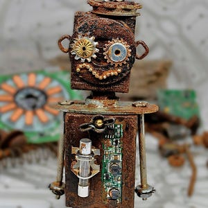 POLY-phase - One of a Kind Unique Creation - Found Objects Robot Sculpture – Robot Collection - Assemblage Robot Figurine Unique Gift