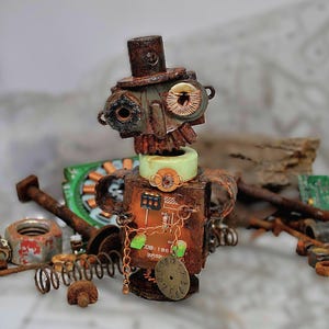 CY-ber-attack - One of a Kind Unique Creation - Found Objects Robot Sculpture – Robot Collection - Assemblage Robot Figurine Unique Gift
