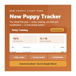 New Puppy Planner Spreadsheet, Puppy Schedule & Potty Training Log, Vaccination Tracker, Socialization Checklist, New Dog Owner Gift