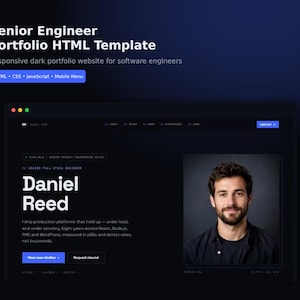 Senior Engineer Portfolio HTML Template, Responsive Dark Developer Website (Digital Download)