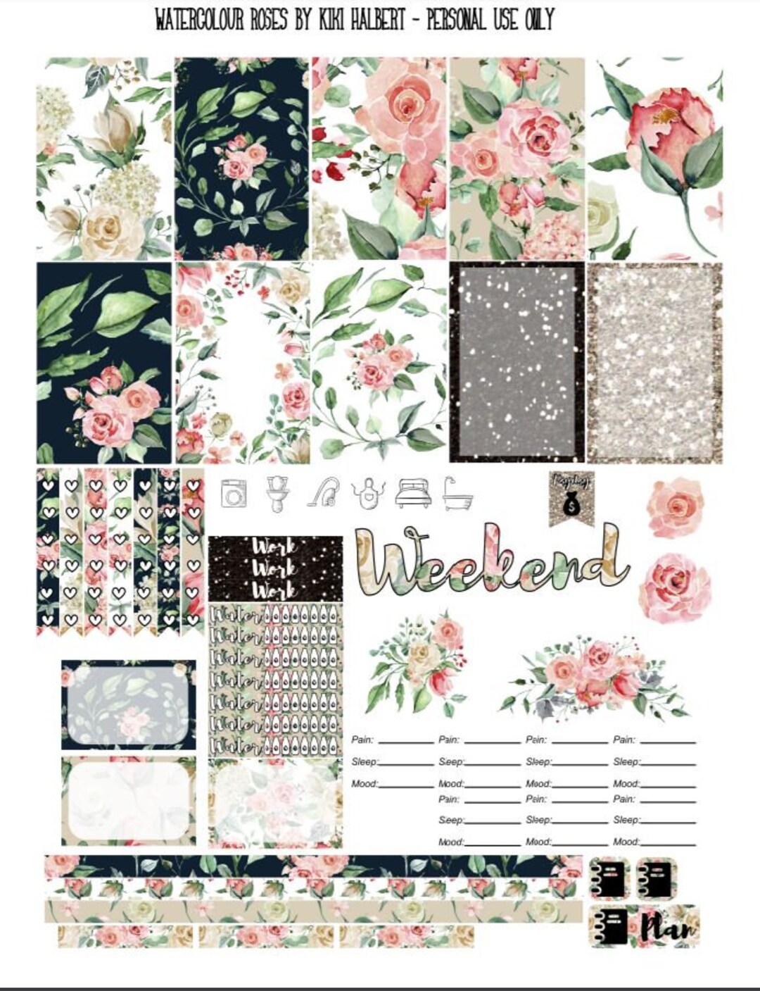 Watercolour Roses Printable Stickers for the Happy Planner - Etsy
