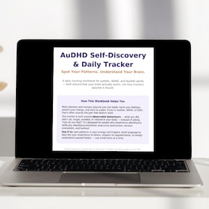 AuDHD daily tracker — Autism ADHD self discovery planner, executive dysfunction log, sensory and energy journal, printable fillable pdf