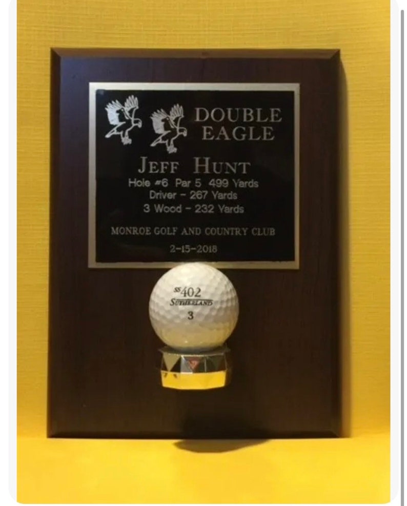 Double Eagle Golf Award Trophy Plaque Holds Your Golf Ball Free