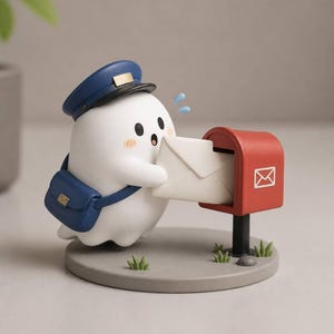 Mail Carrier Ghost Figurine, 3D Printed Postal Decor, Cute Mailbox Statue