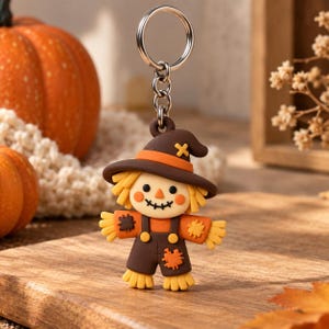 Fågelskrämma Patchwork Nyckelring - Spöklik Halloween Design | Premium 3D-tryckt Nyckelring & Väsketikett