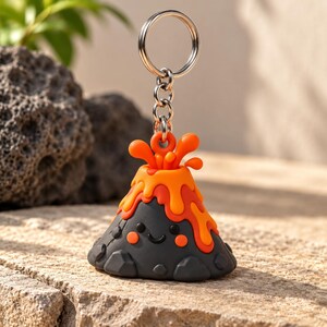Volcanic Texture Keychain: Rugged 3D Printed Key Fob, Earthy Minimalist Accessory