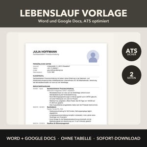 Lebenslauf Vorlage Word, ATS-optimiert ohne Tabellen, 2 Seiten, Google Docs, Deutsche Bewerbung