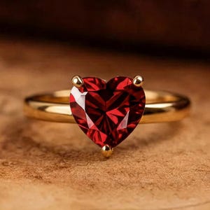 Unique Vintage Solitaire Ruby Wedding Ring Heart Cut Red Gemstone July Birthstone Yellow Gold Plated Ring Personalized Rings Gift For Love