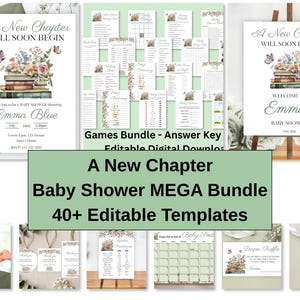 Storybook Baby Shower Bundle; A new Chapter Begins Book theme, Green Floral New Tale Shower Bundle B88K